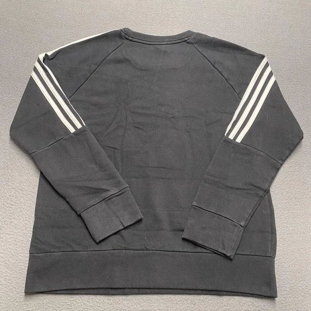 Adidas Sweater Mens Large Black Crewneck Three Stripes‎ Pullover Logo FL4834
